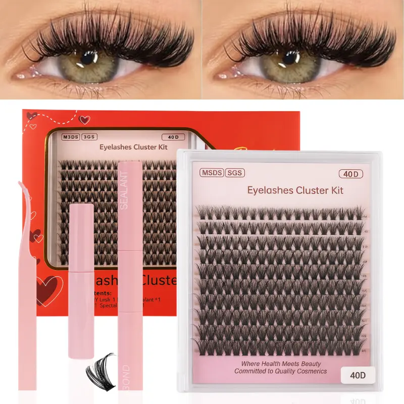 DIY Eyelashes Clusters Cosmetic Kit, 40D Multi-Pack Lash Clusters (240 Pcs, 8-16mm Mixed Lengths) with Bond & Seal for Youthful, Long-Lasting Natural Full Look, Eyelashes Cluster Kit