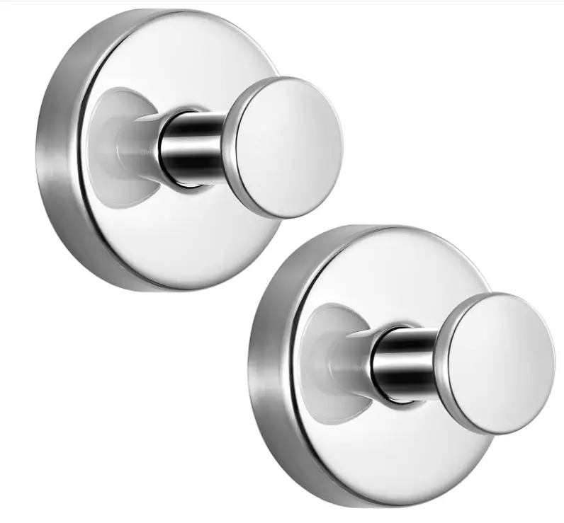 Polished Chrome Heavy-Duty Stainless Steel Suction Hook Set (2 Pieces) - Powerful & Secure Suction, Tool-Free Installation, No Drilling, Renters Safe, Resistant to Water Home Organizer for Bathrooms, Kitchens