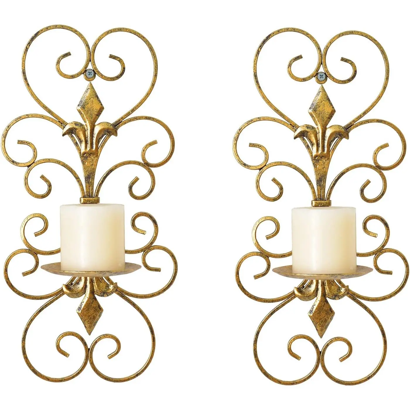 Set of 2 Wall Sconces Candle Holders Metal Wall Decoration Hanging Wall Mounted Candle Sconces for  Decor Bedroom Dining Room, Antique