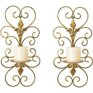 Set of 2 Wall Sconces Candle Holders Metal Wall Decoration Hanging Wall Mounted Candle Sconces for  Decor Bedroom Dining Room, Antique
