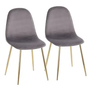 Dreamzon Pebble Contemporary Chair in Gold Steel and Grey Velvet by LumiSource - Set of 2