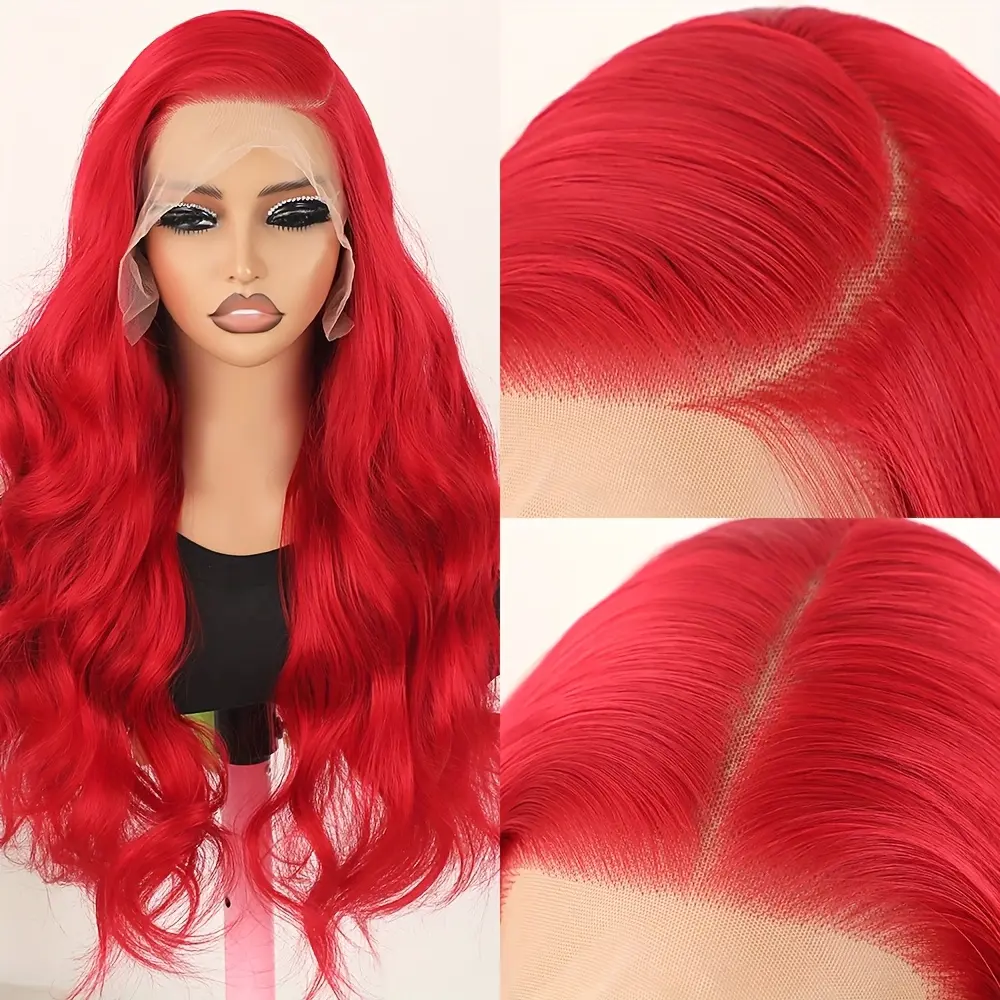 28" Long Red Lace Front Wig - Glueless Natural Look with Pre-Plucked Hairline & Free Part, 180% High Density Curly Wave Lace Front Wig for Women, Everyday & Special Events (Vivid Red) Comfortable Daily Wear,Versatile Hairstyle, Beauty Accessory