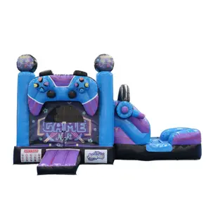 18 FT x 12 FT "Game Zone" Arcade-Themed Inflatable Bounce House & Water Slide Combo (Wet/Dry Use | Blower Included) — Premium Home-Grade Craftsmanship, Heavy-Duty Puncture-Resistant Material, UV-Resistant Fabric — A Year-Round Family Favorite