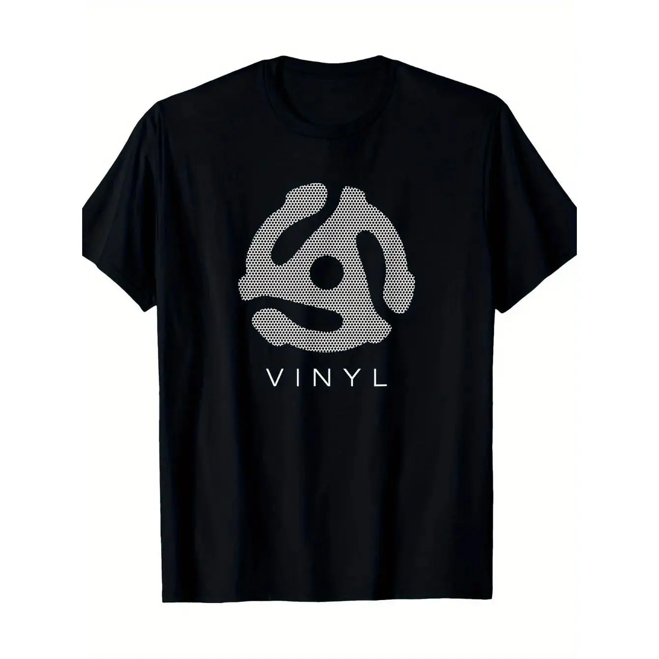 [Vinyl Record T-Shirt] Unisex Vinyl Record Player Graphic T-Shirt    Machine Washable, Black Tee With White Abstract Design, Perfect Gift For Men, Women, Mom, Dad & Friends