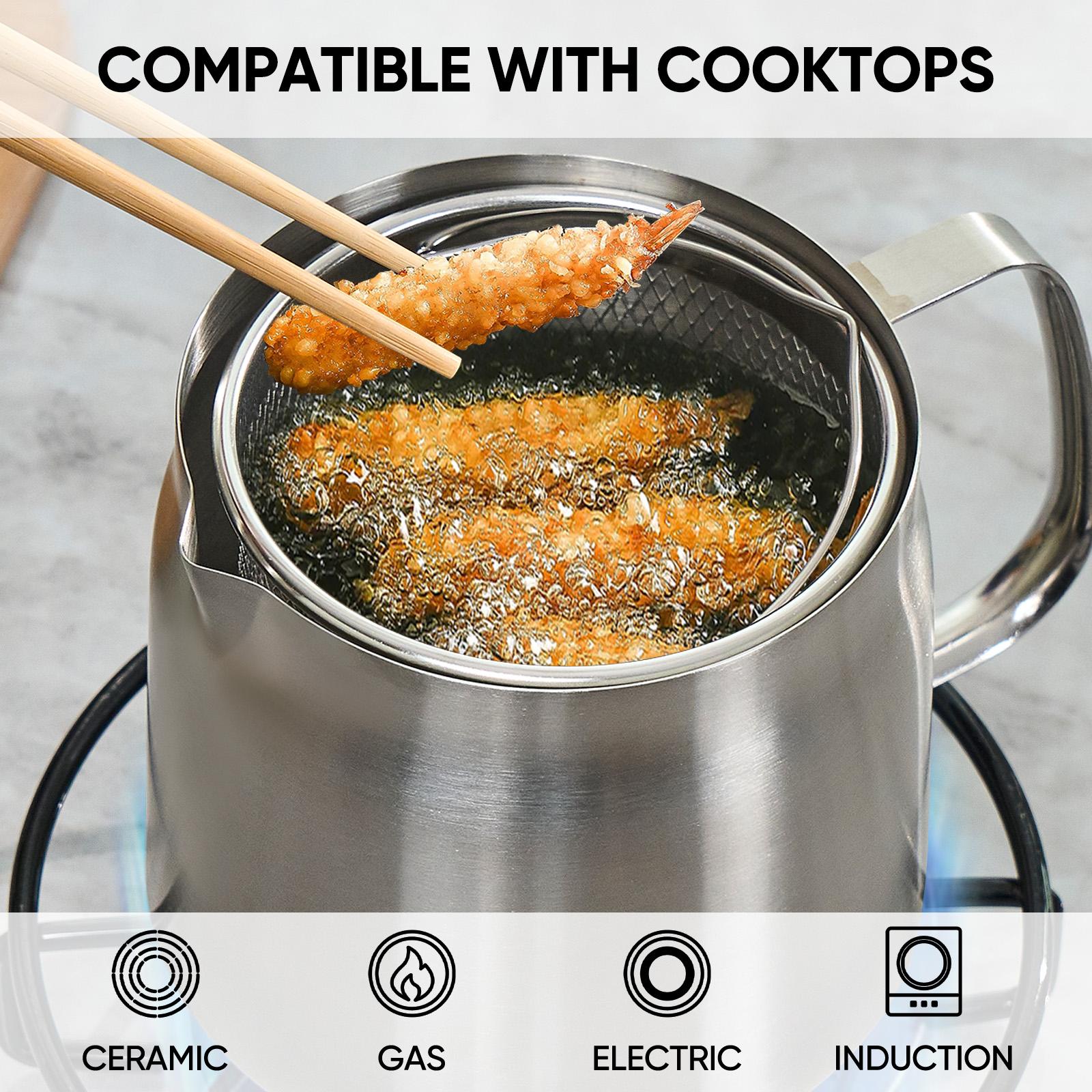 1.5L Stainless Steel Oil Filter Pot with Frying Basket, 304 Grease Container with Strainer for Cooking, Frying and Oil Storage