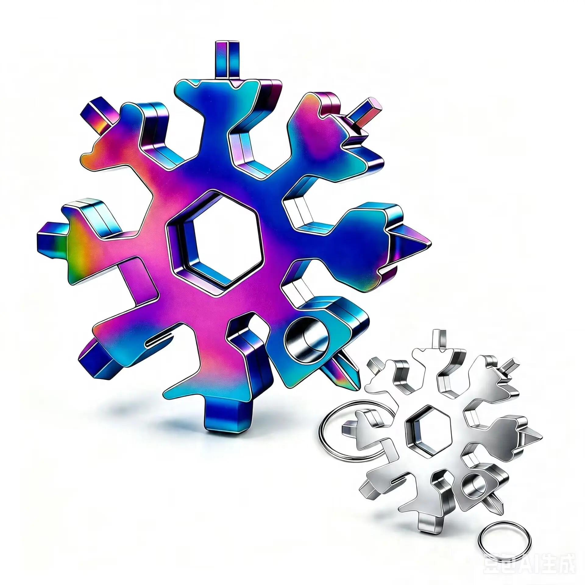 Upgraded Version Personalized Boyfriend Snowflake Multi-Function Wrench Keychain, Colorful Silver Stainless Steel Portable Pocket Repair Tool for Outdoor Camping & Daily Household Use