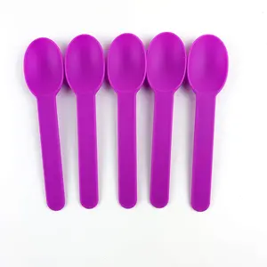 Heyiwell 50 PC Premium Plastic Wide Handle Spoons,Ice Cream Spoons Dessert Spoons,Purple