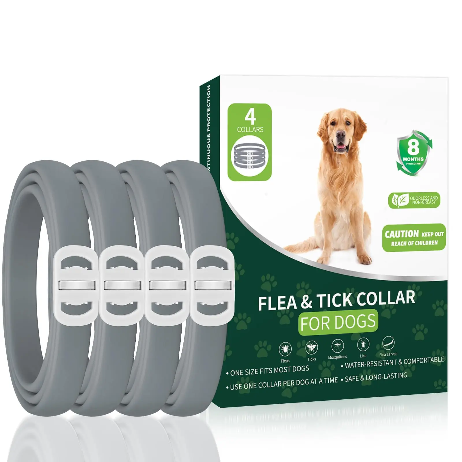 Dog & Cat Flea and Tick Prevention Collar with Natural Essential Oil, 4 Pcs Flea, Tick, Larvae Repellent Collars for Dogs Cats 32 Months Protection, Waterproof Adjustable Collar One Size Fits All Sizes Breeds, Odorless & Non-Greasy