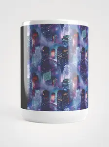 Cyberpunk City Coffee Mug | Futuristic Neon Nightscape Art | Synthwave Aesthetic Gamer Gift | 11oz Ceramic Sci-Fi Cup