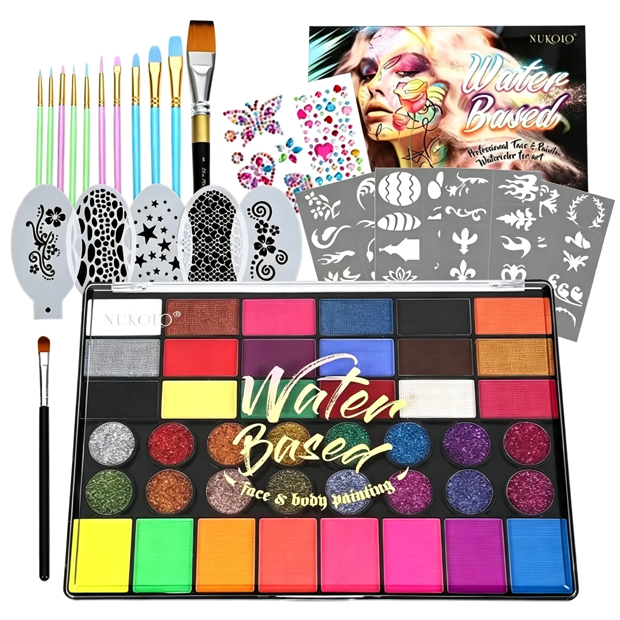 42 Vibrant Colors Face Painting Palette Kit, Professional Safe Non-Toxic Tattoo, Waterproof Temporary Tattoo Halloween Special Effects Party, Cosplay Makeup Kit for Kids and Adults, Beauty Products