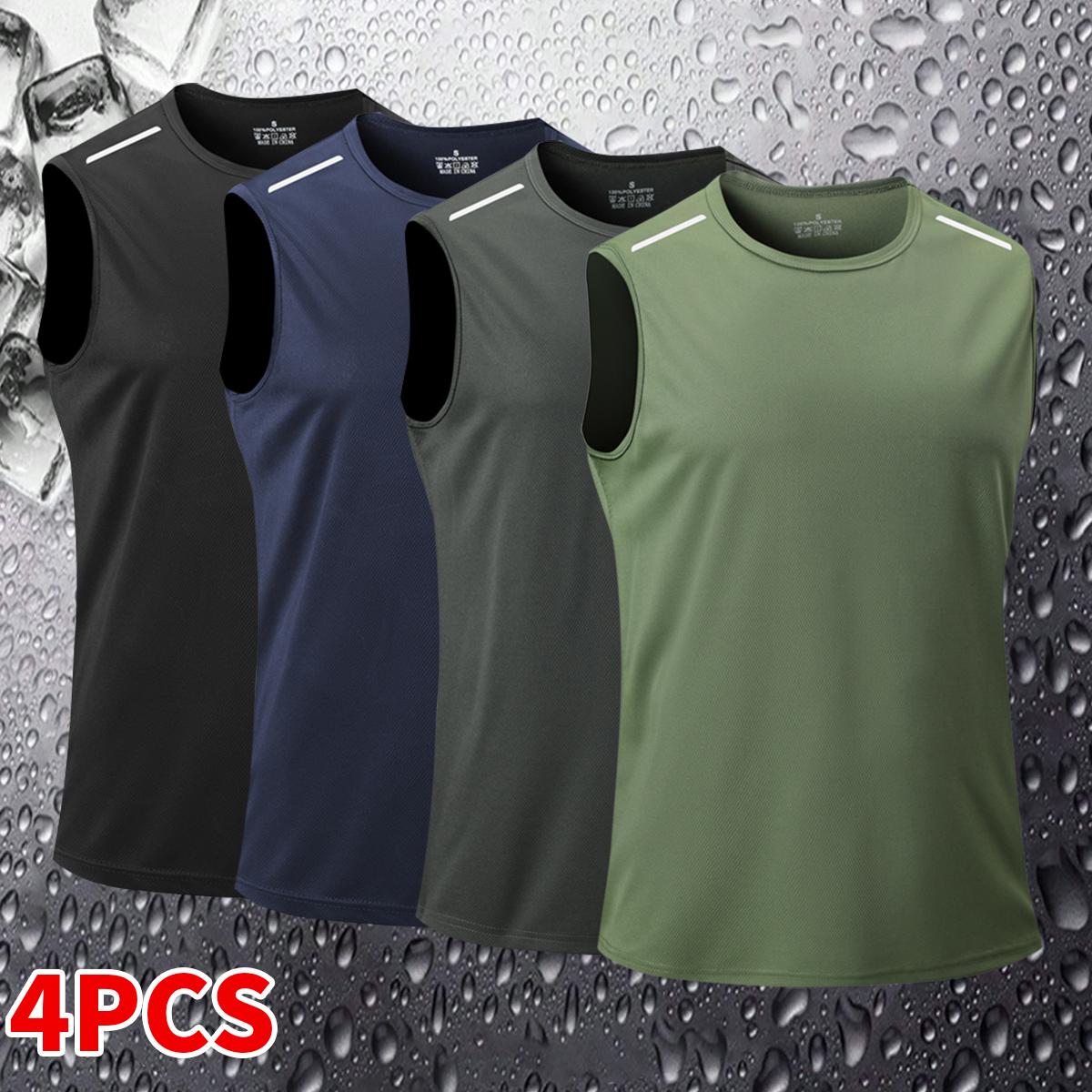 4-Pack Men's  Sleeveless T-Shirts Quick Dry Breathable Tank Tops Crew Neck  Gym Clothing for Running Training Basketball