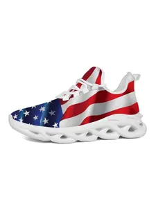 Exclusive American Flag Sneakers, Patriotic Print, Fashionable Design, Thick Sole Shock Absorption, Classic Style for Holidays & Sports, Graphic Print Sneakers