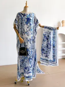 Elegant Silk Floral Print Dress Set, Long Robe & Scarf, Beach Cover-Up, Sun Protection, All Seasons Wear, Women's Fashion