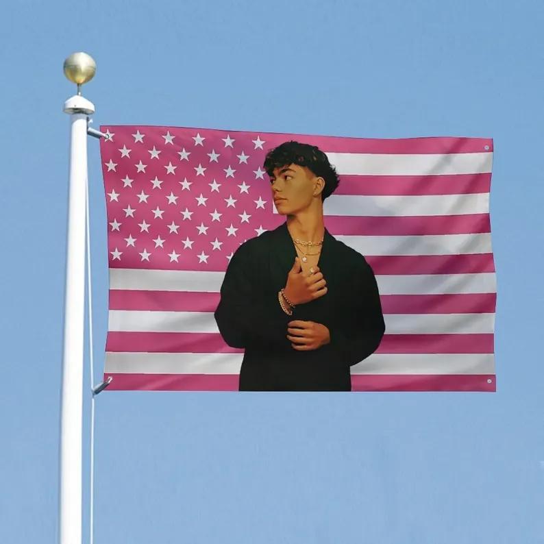 60in x 40in Malachi Barton Pink Flag Tapestry, Gifts For Fans, Hanging Wall Decor, Cute Fan Gift, Pastel Dorm Wall Art, Unique Tapestry, Wall Hanging