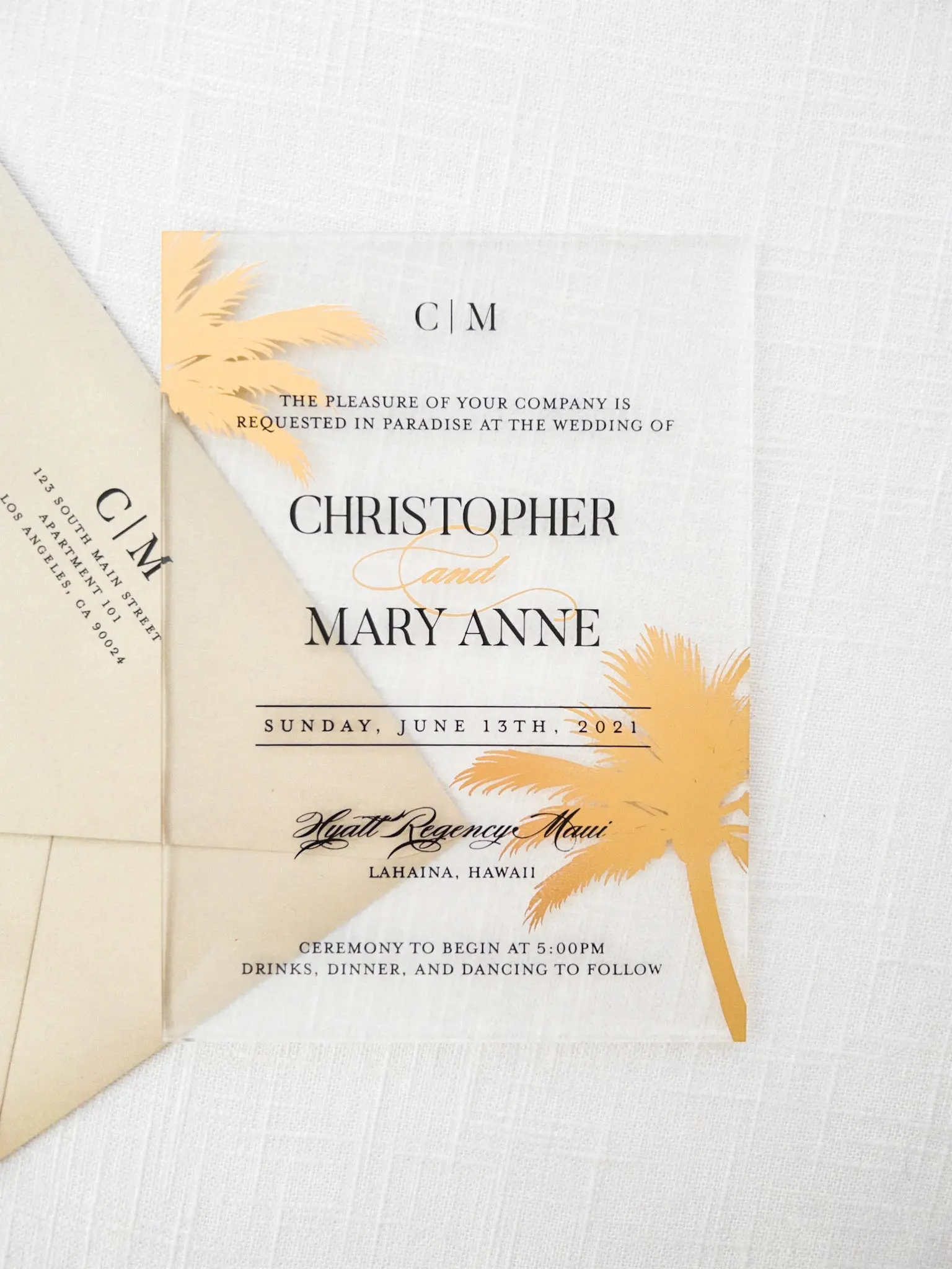Palm Collection - Style No. 1 | Semi-Custom Acrylic Invitations