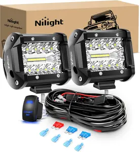 Nilight LED Pods 2PCS 4Inch 60W Off Road Fog Lights Driving Roof Work Light with 12V On/Off 5 Pin Rocker Switch 16AWG Wiring Harness Kit-2 Leads for Truck ATV UTV SUV Boat eyelightscar Automotive, Led Light Bar, Bright Illumination