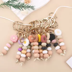 DIY Daisy Keychain Pendant, Silicone Beaded Bag Pendant Bracelet Keychain