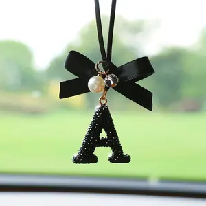 Fashion Bow Car Pendant, Letter Design Rearview Mirror Decoration, Car Decorations, Perfect Gift for Holidays & Birthdays, Elegant Auto Accessory, Girly Car Accessories