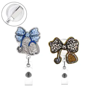 Nurse ID Badge Clip with Bow, Retractable Rotating Name Tag Holder, Ideal for Doctors, Teachers, Healthcare Workers, Nurse Badge Reel