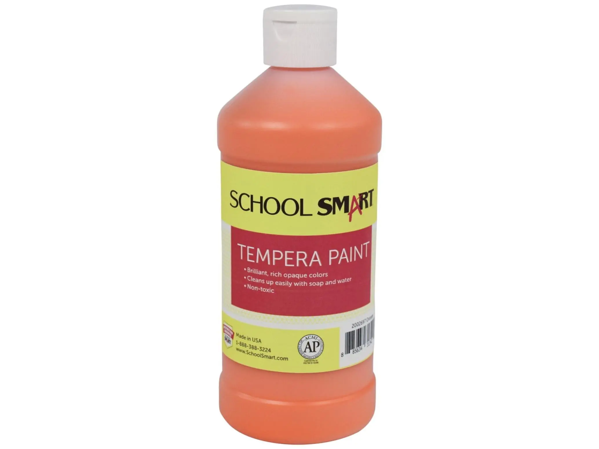 School Smart 2002697 1 Pint Tempera Paint, Orange