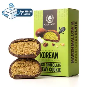 CARIAN'S Korean Dubai Chocolate Chewy Cookie - Chew the Art of Fusion, Premium Pistachio Cream and Soft Marshmallow Center, Gourmet Milk Chocolate Covered Treats, Eastern Flavors Premium Gift 2.54oz