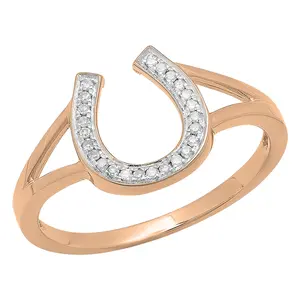 Dazzlingrock Collection 0.08 Cttw Round White Diamond Horse Shoe Right Hand Ring for Women in 10K Solid Rose Gold Size 4