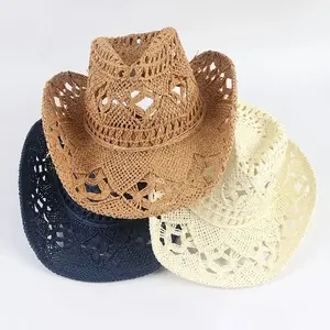 Woven Cowboy Hat for Women & Men – Breathable Straw Western Sun Hat with Cutout Design, Summer Beach Festival Rodeo Concert Accessory, Country Style Boho Cowgirl Hat Perfect for Outdoor Parties, Travel, Vacations, Fashion Outfits & Everyday Wear
