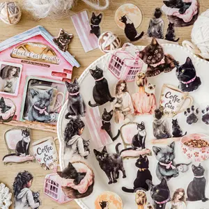 40 Sheets of Character and Pet Themed Sticker Pack, Waterproof PET Material, Cute Watercolor Style Scrapbook Decor, Art Stickers, Cute Animal Stickers