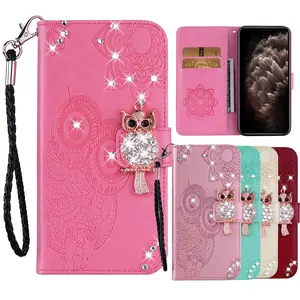 Glitter Leather Wallet Case For iPhone 16 Pro Max 15 14 13 12 11 Pro 3D Owl Flip Bling Cover XS XR X SE2020 Cards Solt Book Bag