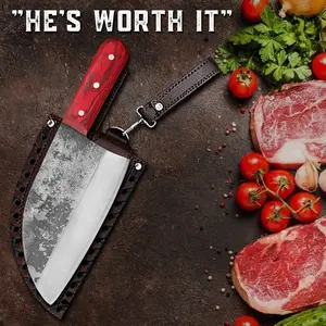 Almazan Serbian Style Chef Kitchen Knife with Leather Sheath Knives Portable