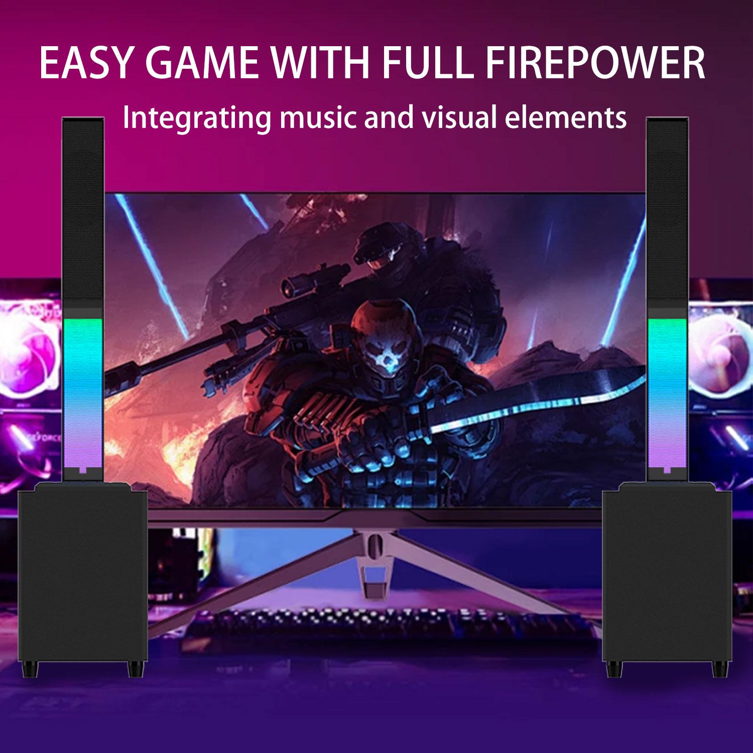 Bluetooth Soundbar With RGB Subwoofer,Heavy Bas  2.1Suround Sound System, Vertical TV speaker, Home Theater Stereo, Bluetooth 5.0, RCA/AUX(/USB/HD(ARC)/Optical Connection