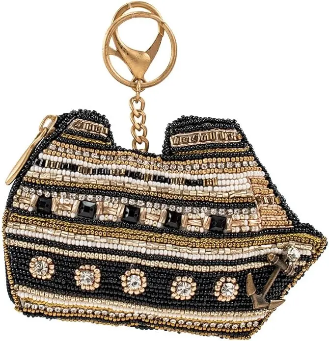 Mary Frances Coin Purse, Elegant On The Sea Cruise Ship Card Case for Women - Multi-Color Novelty FOB Wallet, Card Storage, Clip-On