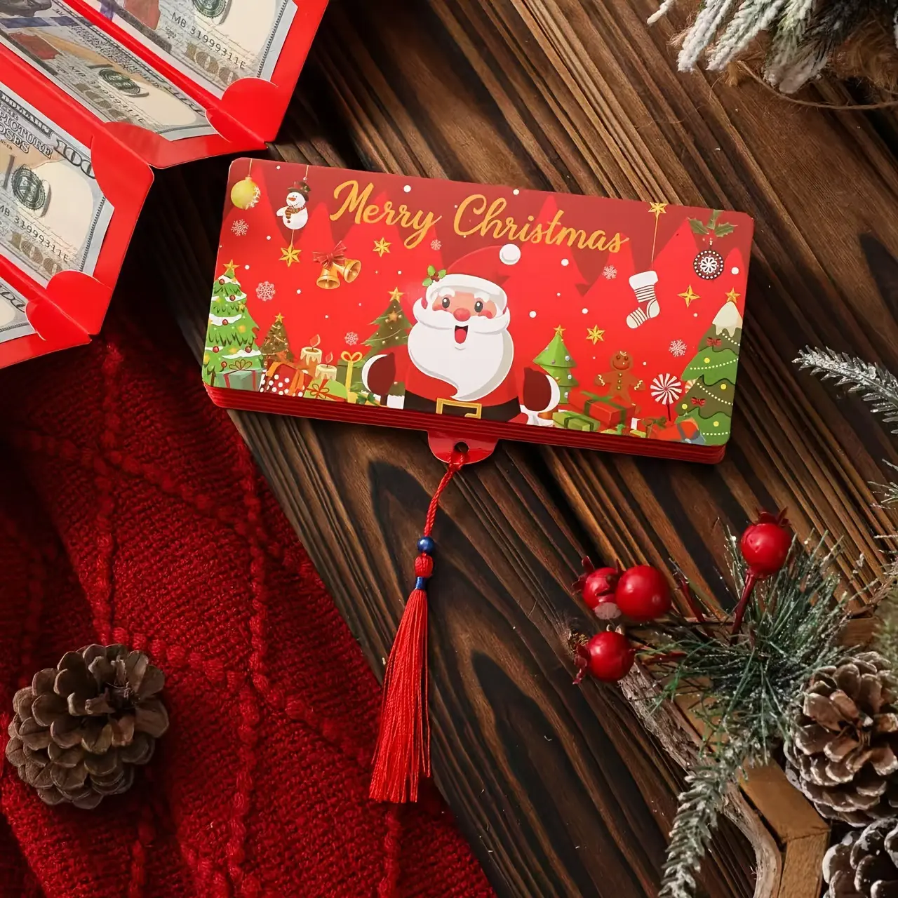 Christmas Cash Envelopes with Gift Card Holder, Santa Snowflake Design, Paper, Holiday Party Supplies