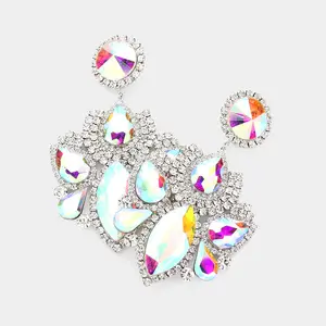 Multi AB Stone Rhinestone Embellished Chandelier Pageant Earrings   | Prom Earrings |614945