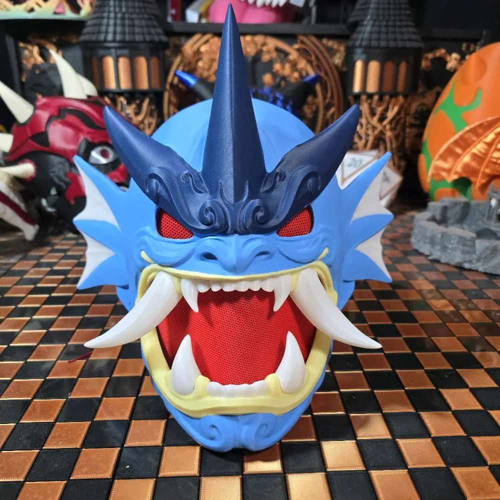Water Serpent Oni Japanese Dragon Menpo Mask 3D Printed Cosplay Prop for Halloween and Anime Events