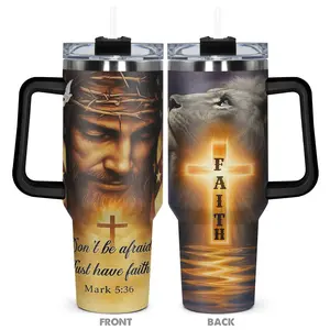 1pc Tumbler Stainless Steel Water Bottle Insulated Travel Drinkware Christian Faith Lion and Jesus  Designs, Leakproof Large Capacity (40oz/30oz/22oz/20oz/14oz), Needed for Gym, Hiking, Travel Ideal Birthday Christmas Gift