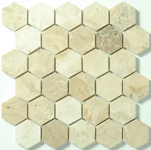 Seaside 2x2 Hexagon Travertine Honed Mosaic Tile