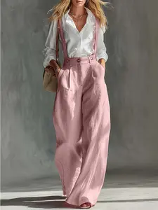 New Summer Autumn High Waist Pleated Suspender Pants, Vintage Style Commuter Casual Pants, Trendy Fashion Bottoms for Daily Wear Womenswear