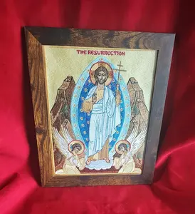 8x10 Embroidered Orthodox Icon  The Resurrection of Christ  Framed Christian Artwork, Handmade Religious Decor
