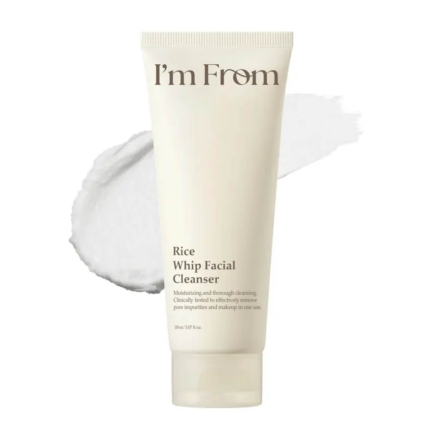 I'm From Rice Facial Cleanser - Hydrating Whip Foam Daily Face Wash with Rice Extract, AHA, Ceramide, Mild Pore Cleansing for Sensitive Skin, Moisturizing Korean Skincare for Radiant Skin, 5.07fl.oz, Facial Cleansing, Soft Skin