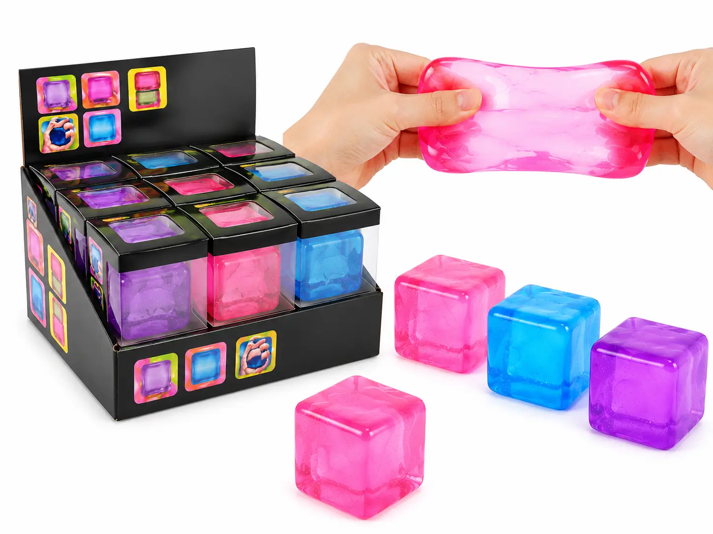 4 Counts Stress-Relief Toy Set, Slow-Rebound Decompression Squeeze Squishies, Squishy Stress Balls, Pressure-Release Office Desk Toys, Anti-Stress Kit, Fun Gift for Holidays and Parties, Stress Cubes