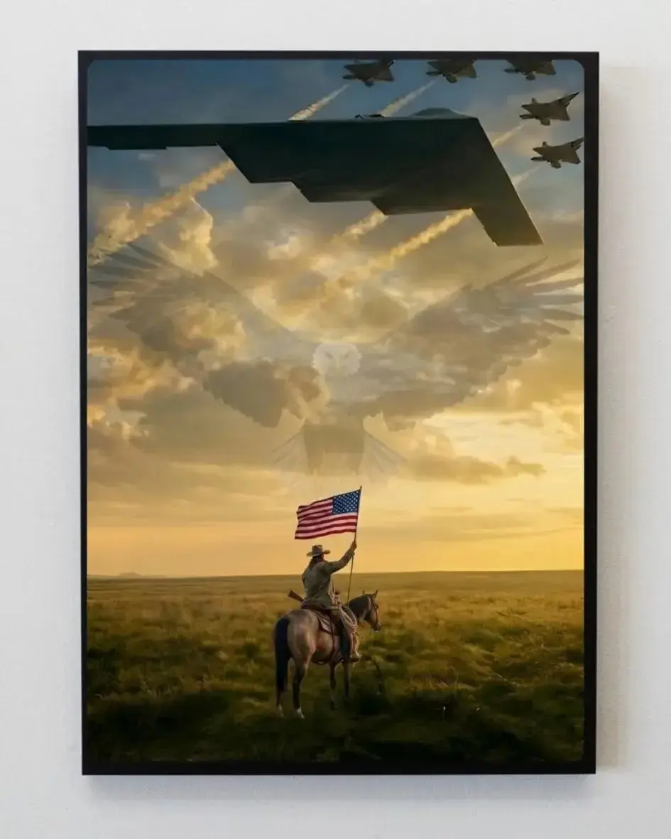 Patriotic Eagle Freedom Poster, Cowboy B2 Bomber Wall Art, American Flag Independence Day Print, 250th Anniversary USA Decor - TikTok Shop [NO FRAME]   Poster - America - Western - Mountain - Gift for Men and Women