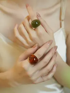 Boho Vintage Tortoiseshell Resin Ring, Hand-Painted Texture, Women's Fashion Jewelry, Casual and Party Wear, Unique Design