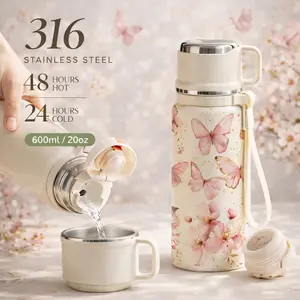 1 Pc Thermal Cup, 600ml Insulated Mug, Double Wall Vacuum Mug, Leak Proof Skinny Tumbler With Handle And Strap, 24 Hours Hot 48 Hours Cold, Portable Travel Mug For Coffee Tea Juice, Gift For Women Men Holiday Daily Use