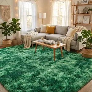 XEXSIN Tie-Dyed Green Fluffy Rug for Bedroom Ultra Soft & Non Slip Shaggy Area Rug, Comfy Durable Carpet for Living Room Kids Room Teens Dorm Home Decor, Indoor Plush Carpets