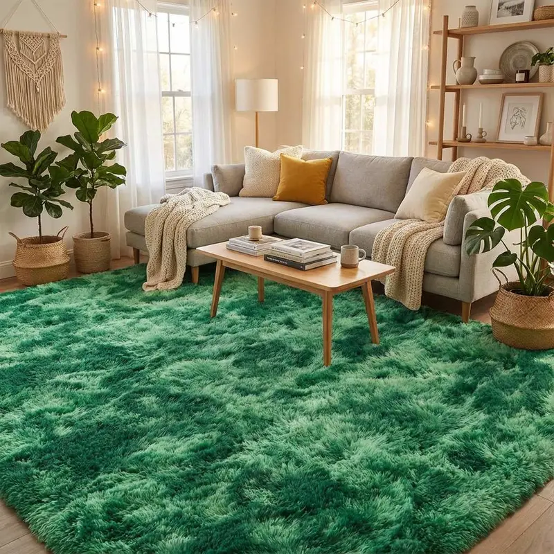 XEXSIN Tie-Dyed Green Fluffy Rug for Bedroom Ultra Soft & Non Slip Shaggy Area Rug, Comfy Durable Carpet for Living Room Kids Room Teens Dorm Home Decor, Indoor Plush Carpets