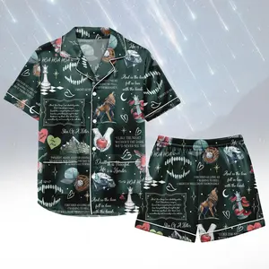 Vampire Short Satin PJs Set, Twilight Satin Pajamas, Dark Night Short Pajama Set, Women Pyjama, Gift for Her