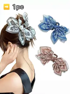 3pcs/1pc women's sweet and elegant paisley pattern printed double-sided layered fabric bow hair clip, ponytail bun hair bohemian style hair accessory, fashionable and versatile suitable for daily, party, and travel hair clip, Super Cute Clips