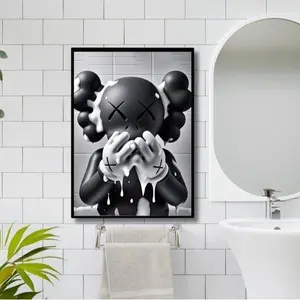 Black Kaws in Shower HypeBeast Poster, Bathroom Wall Art, Kaws Poster Unframed