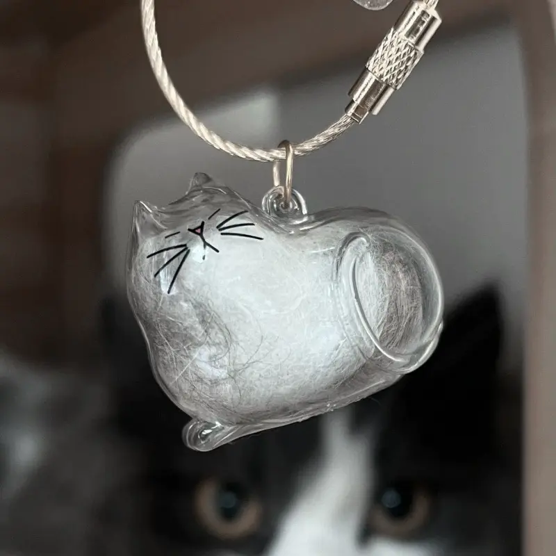 Customizable Cat Fur Jewelry Charm,Pet Fur Keepsake for Collecting Cat Hair Memorial Gift Souvenir with Metal Ring B